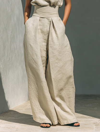 Dames Kleding Set Mouwloze Top met Rolkraag en Wijde Broek
