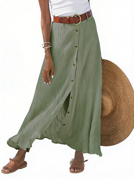 Dames Lange Rok met Knoopsluiting en Kreukstof