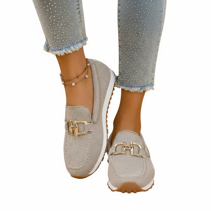 Dames Loafers met Gouden Gesp en Plateauzool