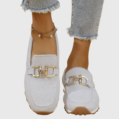 Dames Loafers met Gouden Gesp en Plateauzool