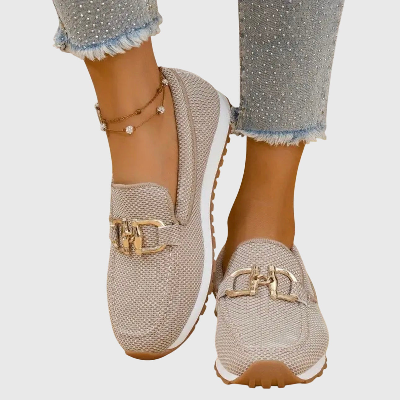 Dames Loafers met Gouden Gesp en Plateauzool Beige