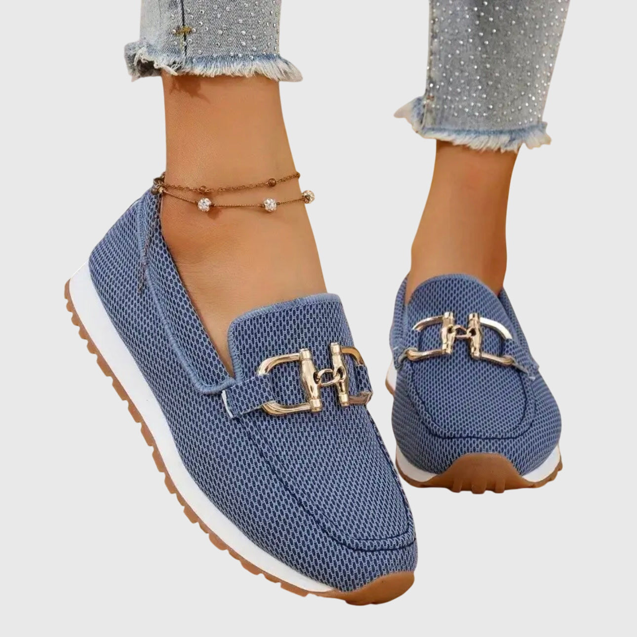 Dames Loafers met Gouden Gesp en Plateauzool Blauw
