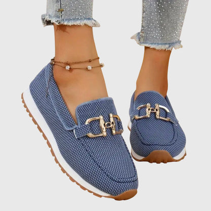 Dames Loafers met Gouden Gesp en Plateauzool Blauw