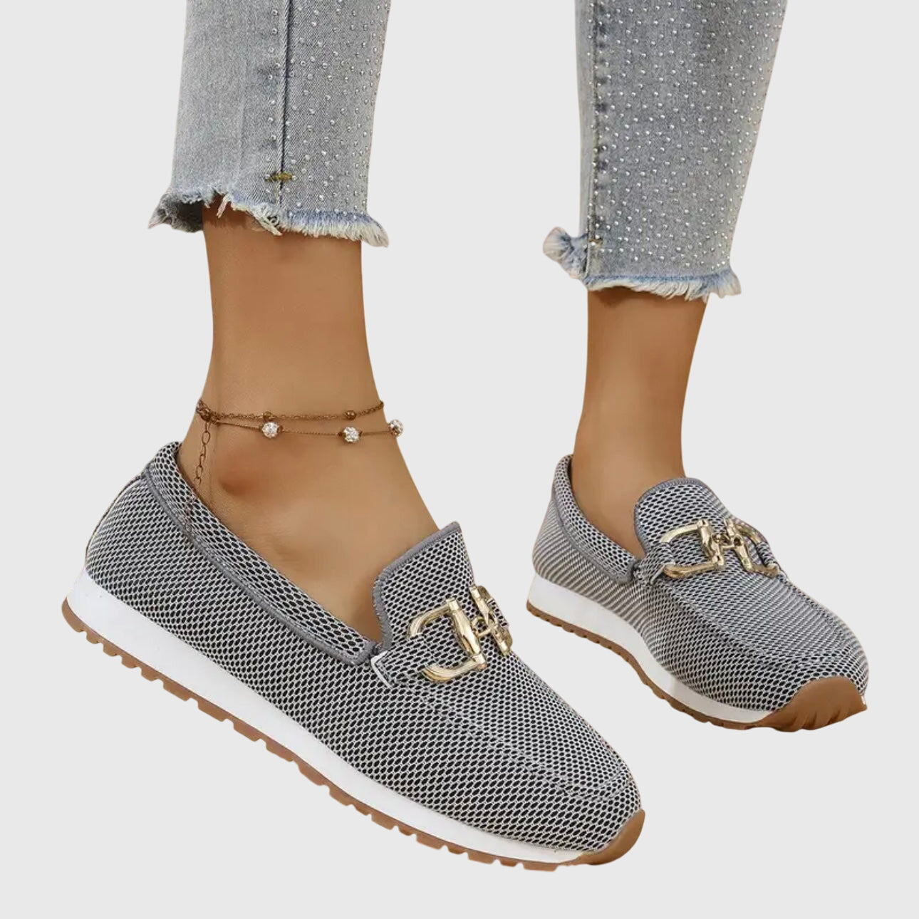 Dames Loafers met Gouden Gesp en Plateauzool Grijs
