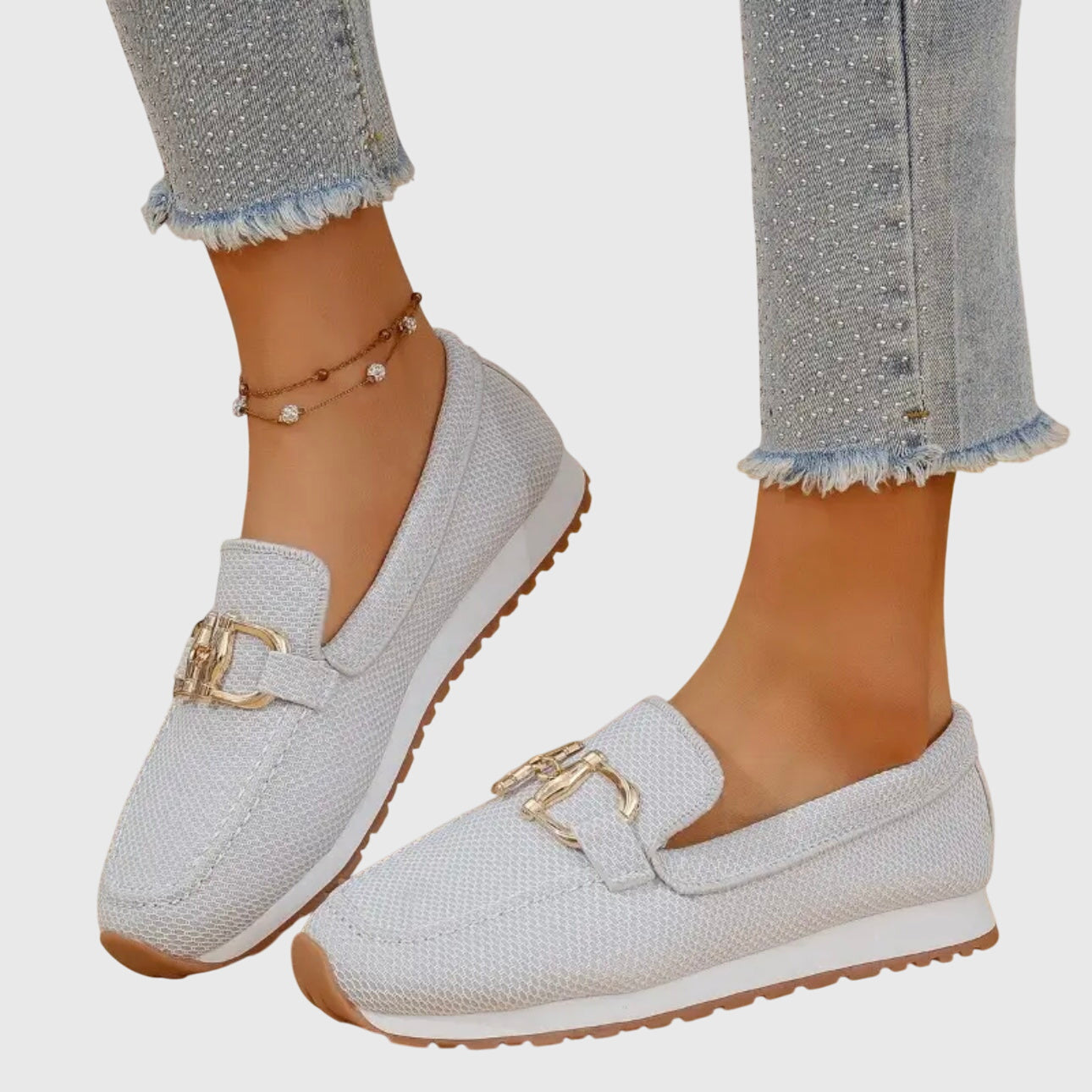 Dames Loafers met Gouden Gesp en Plateauzool Wit
