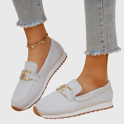 Dames Loafers met Gouden Gesp en Plateauzool Wit