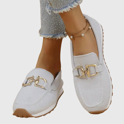 Dames Loafers met Gouden Gesp en Plateauzool