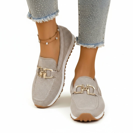 Dames Loafers met Gouden Metalen Detail en Platformzool