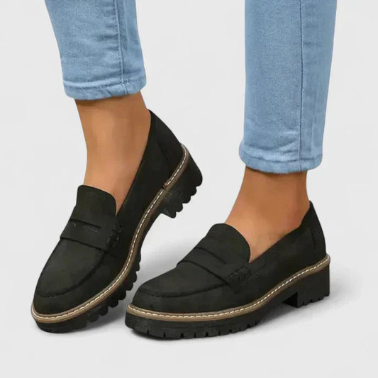 Dames Loafers met Profielzool en Penny Strap Zwart