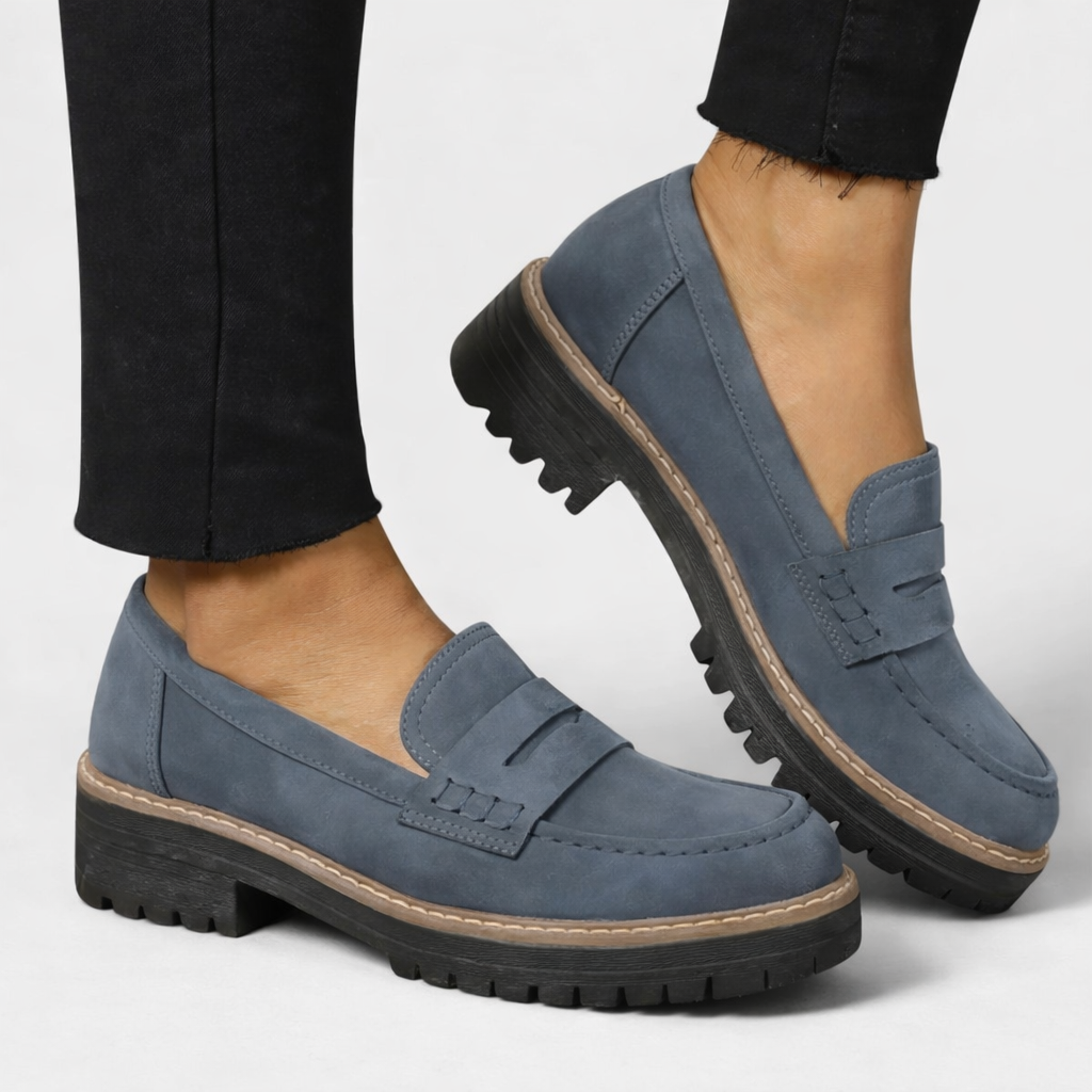Dames Loafers met Profielzool en Penny Strap Blauw