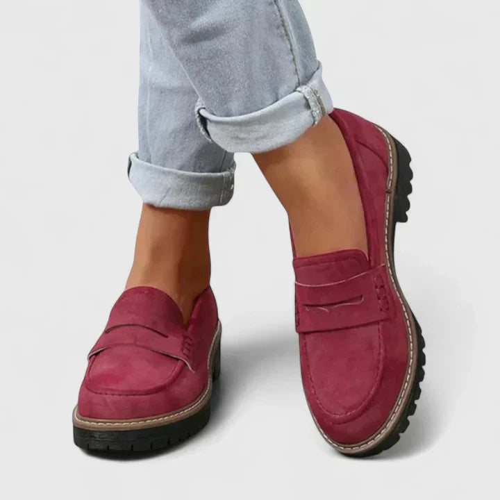 Dames Loafers met Profielzool en Penny Strap Rood