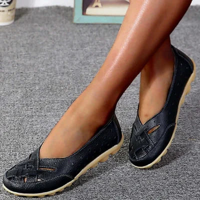 Dames Loafers met Uitgesneden Design en Platte Zool Zwart