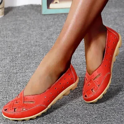 Dames Loafers met Uitgesneden Design en Platte Zool Rood