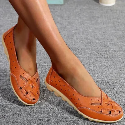 Dames Loafers met Uitgesneden Design en Platte Zool Oranje