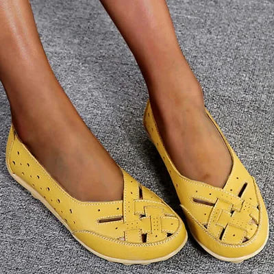 Dames Loafers met Uitgesneden Design en Platte Zool Geel