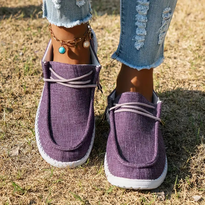 Dames Loafers met Vetersluiting en Witte Zool Paars