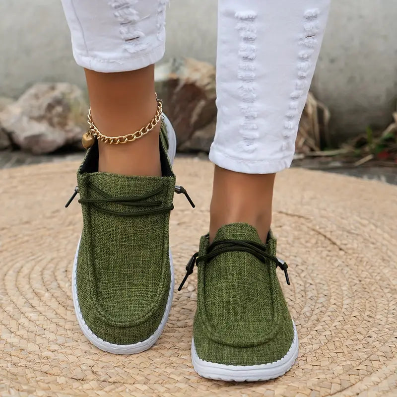 Dames Loafers met Vetersluiting en Witte Zool Groen