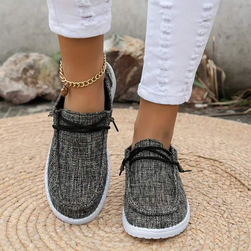 Dames Loafers met Vetersluiting en Witte Zool Grijs