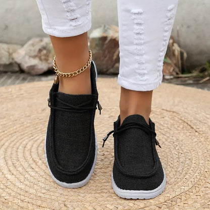 Dames Loafers met Vetersluiting en Witte Zool Zwart