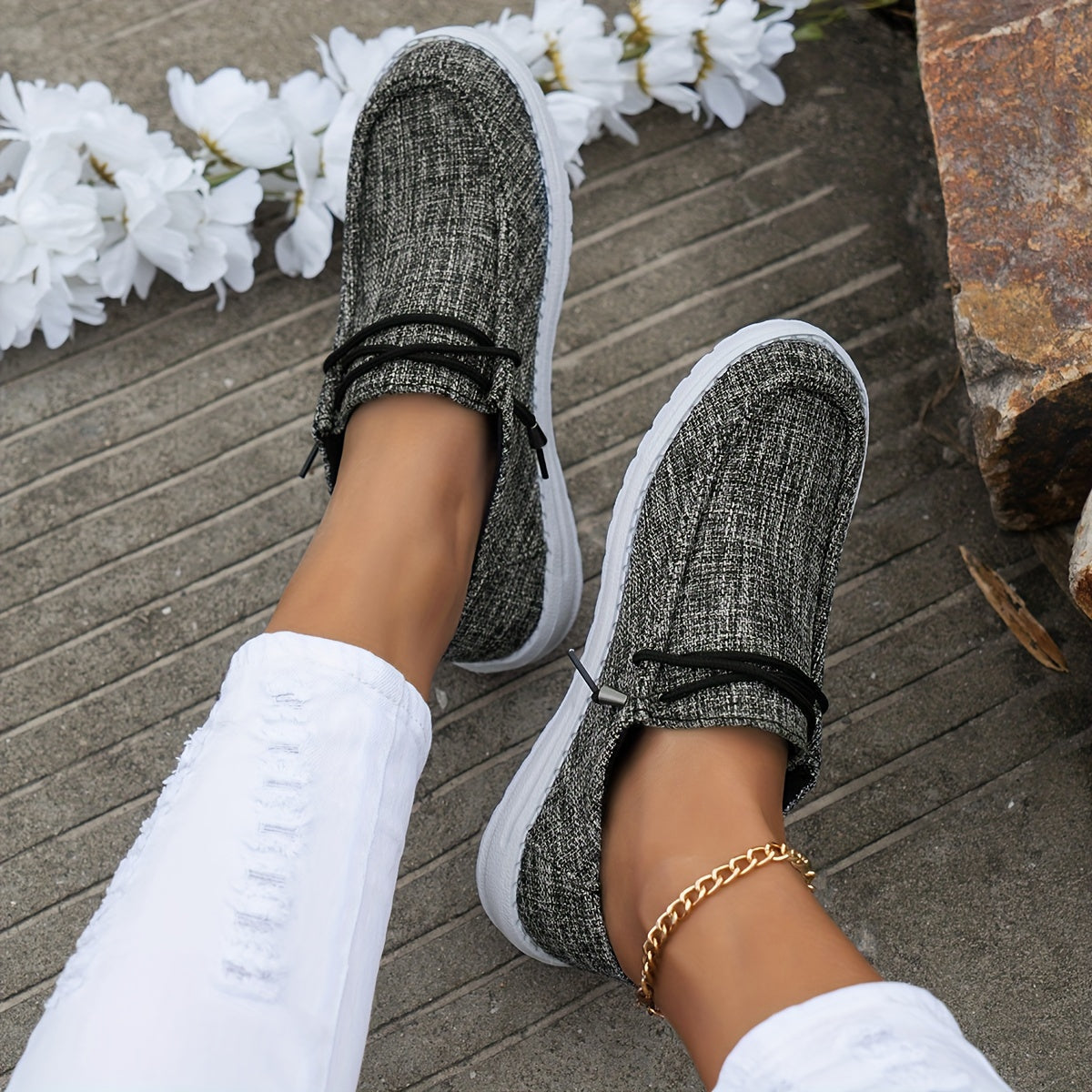 Dames Loafers met Vetersluiting en Witte Zool