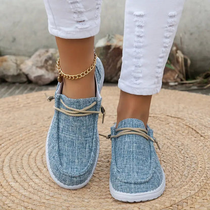 Dames Loafers met Vetersluiting en Witte Zool Blauw
