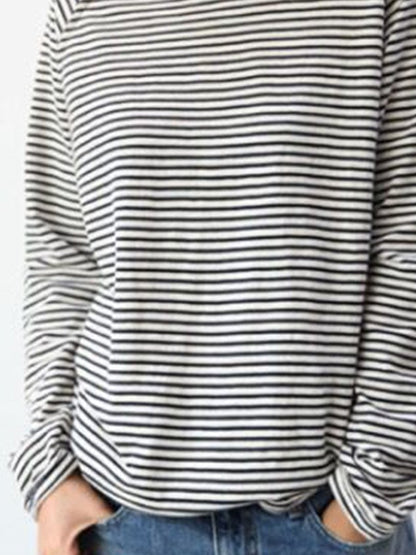 Dames Longsleeve Shirt met Ronde Hals en Horizontale Strepen