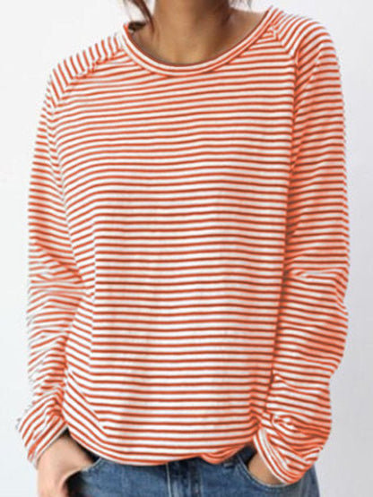 Dames Longsleeve Shirt met Ronde Hals en Horizontale Strepen Rood