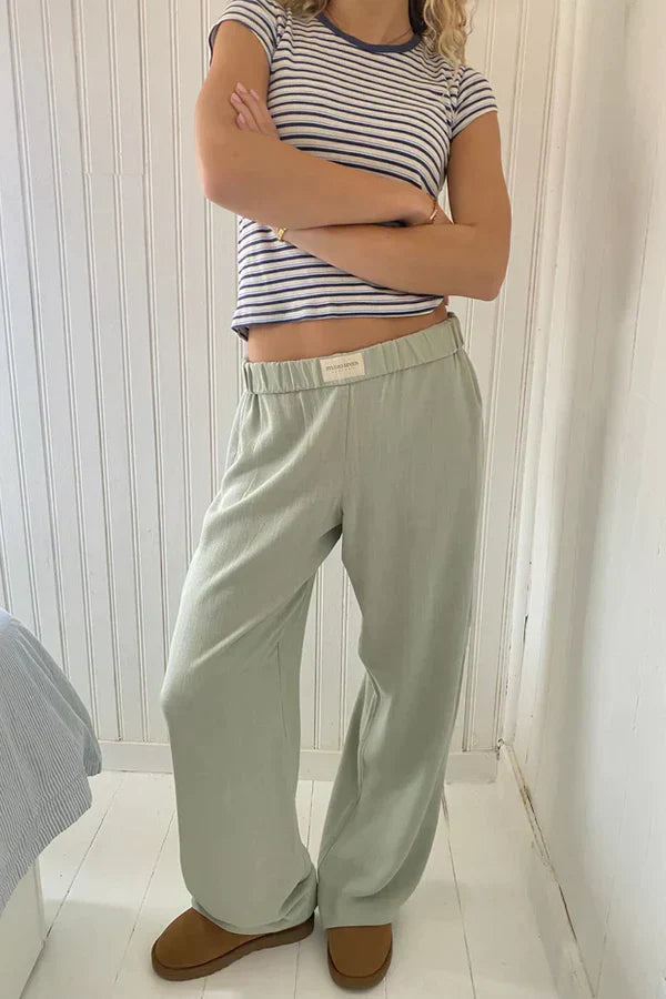 Dames Losse Broek met Elastische Tailleband en Streepdesign
