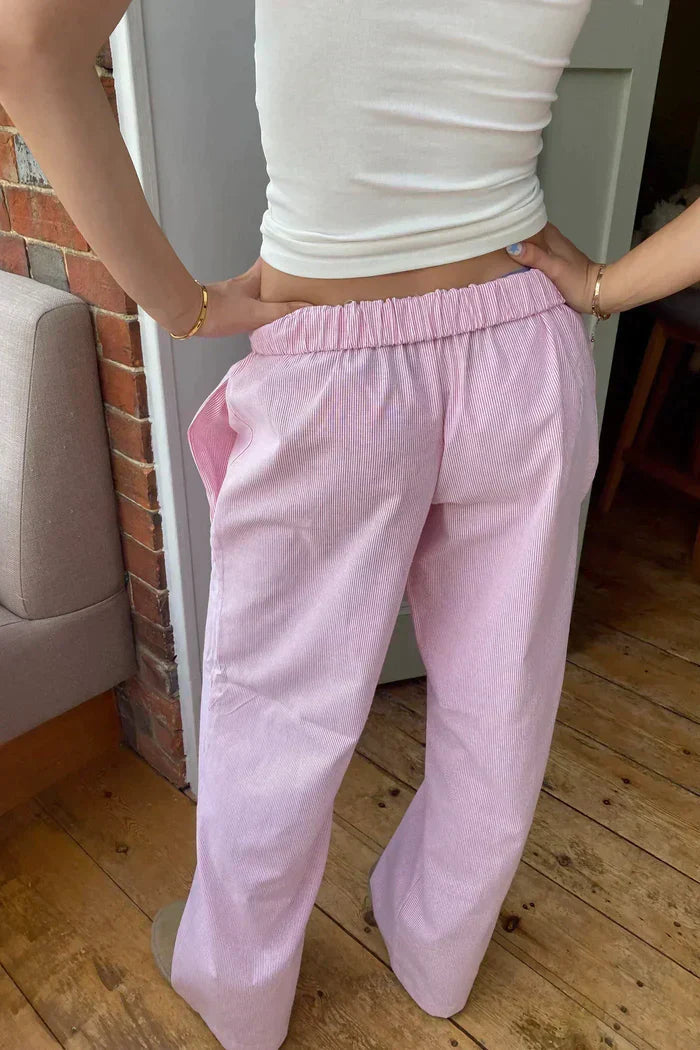 Dames Losse Broek met Elastische Tailleband en Streepdesign