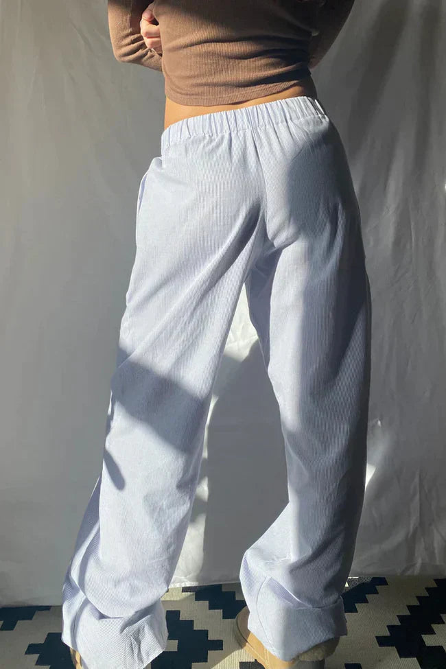 Dames Losse Broek met Elastische Tailleband en Streepdesign