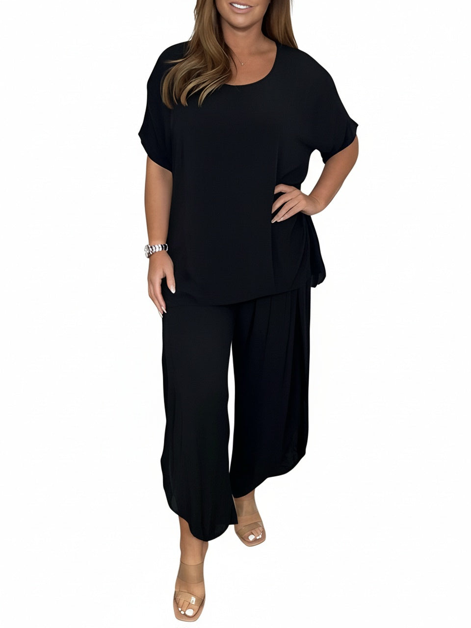 Dames Loungewear Set Korte Mouw met Wijde Broek Oversized