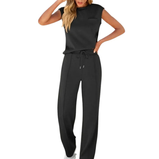 Dames Loungewear Set Mouwloos Top met Wijde Broek en Trekkoord