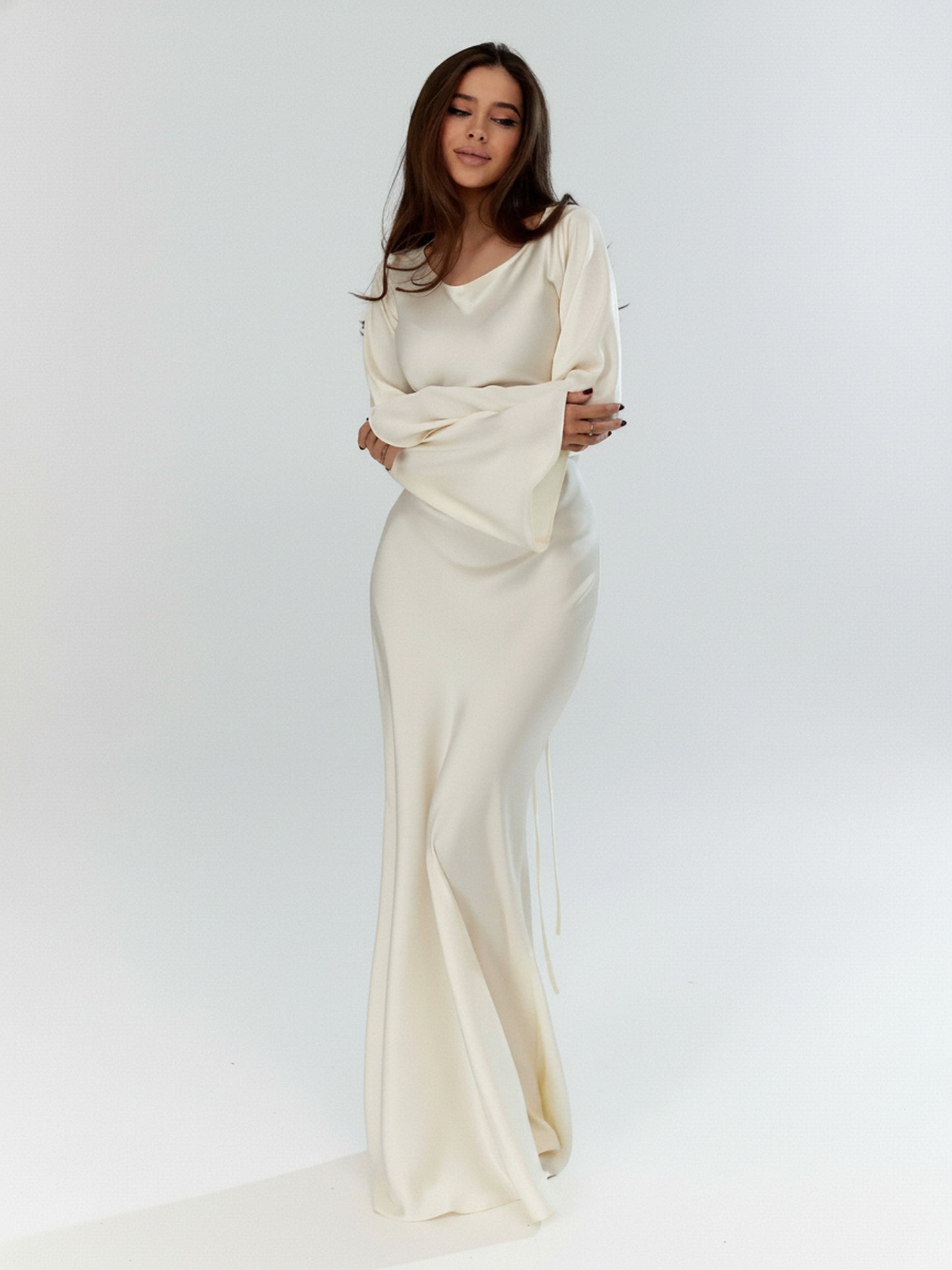 Dames Maxi Avondjurk met Lange Mouwen en Cowl-hals
