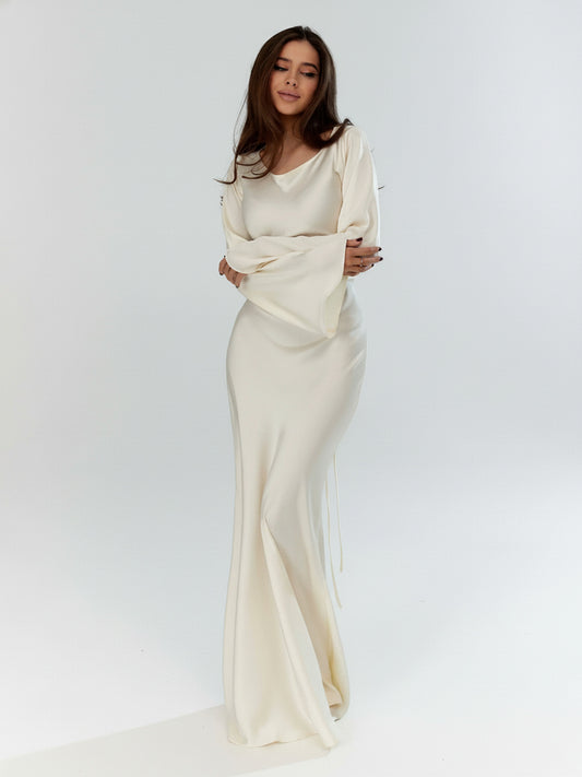 Dames Maxi Avondjurk met Lange Mouwen en Cowl-hals