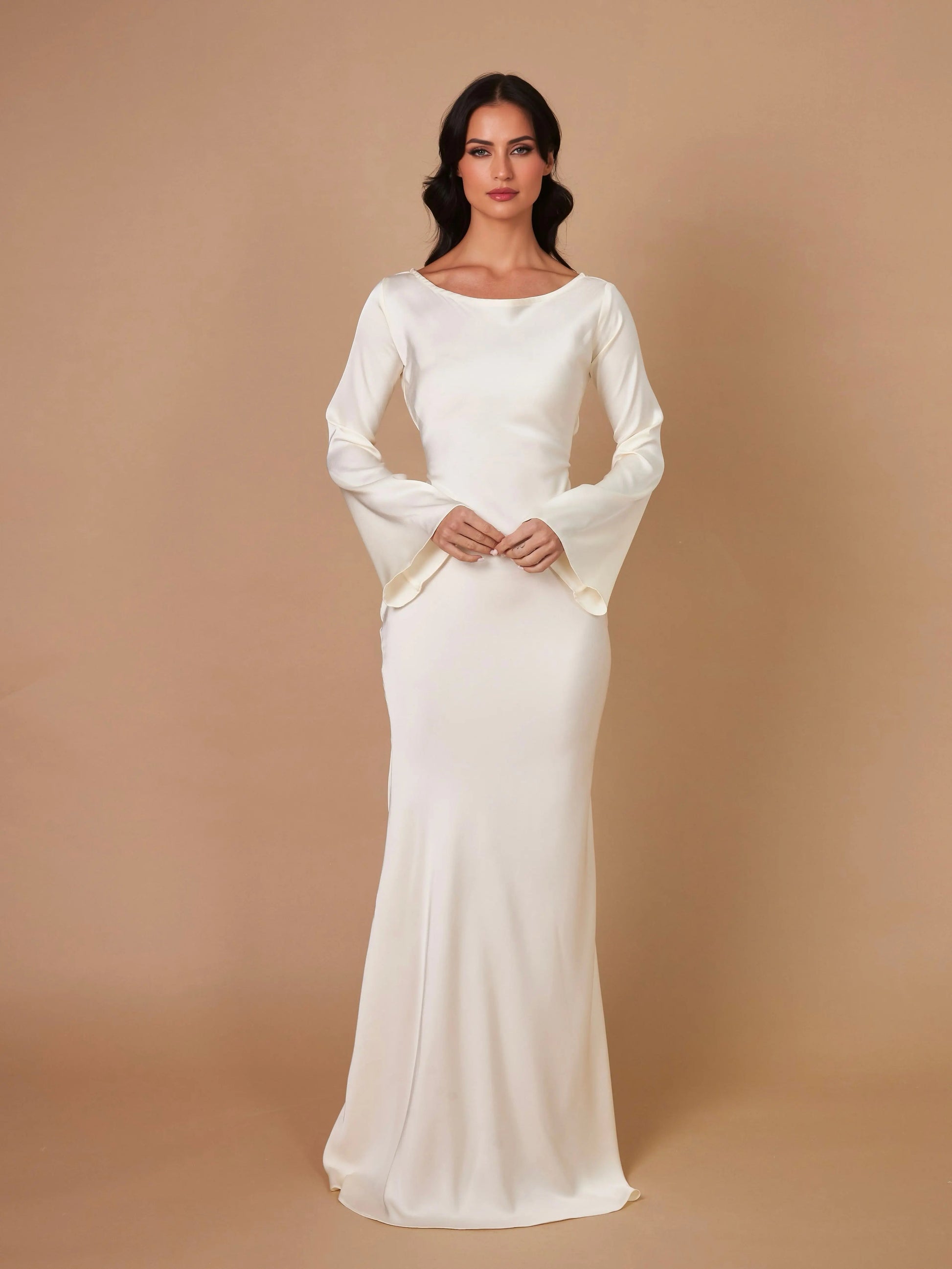 Dames Maxi Avondjurk met Lange Mouwen en Cowl-hals