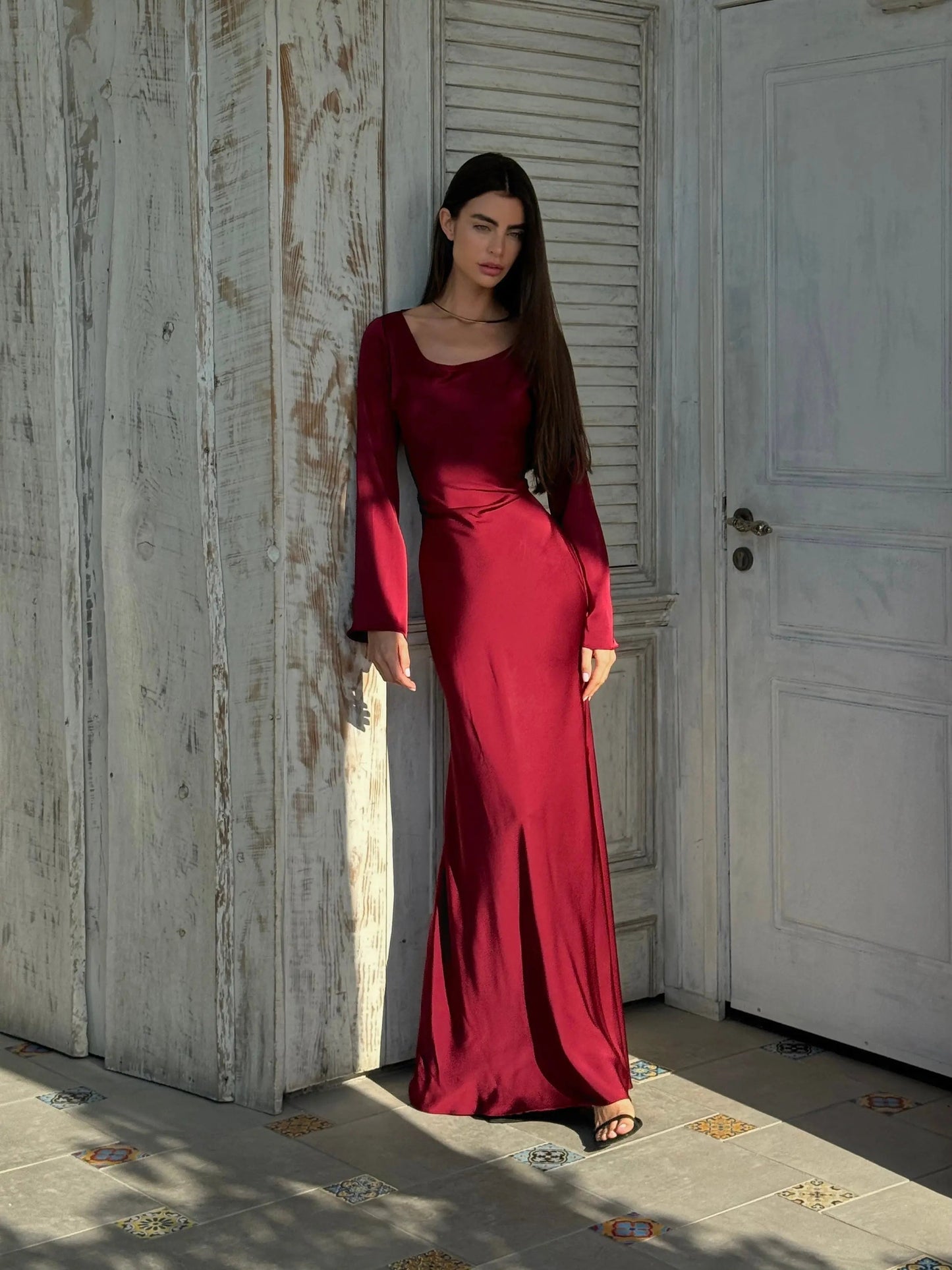 Dames Maxi Avondjurk met Lange Mouwen en Cowl-hals