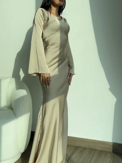 Dames Maxi Avondjurk met Lange Mouwen en Cowl-hals