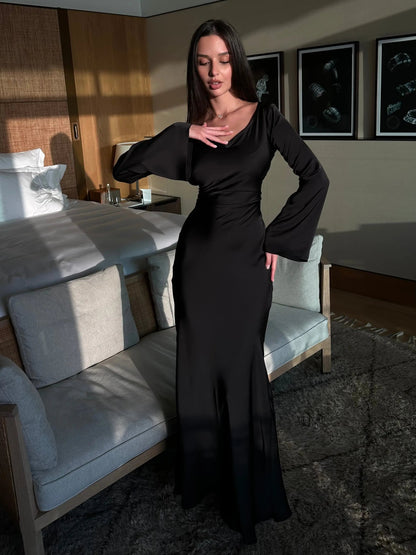 Dames Maxi Avondjurk met Lange Mouwen en Cowl-hals