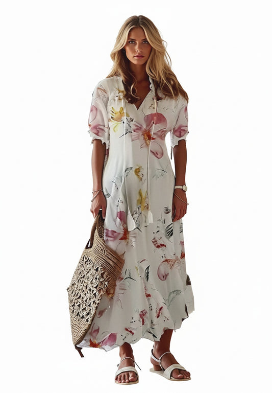 Dames Maxi Jurk met Bloemenprint en V-hals