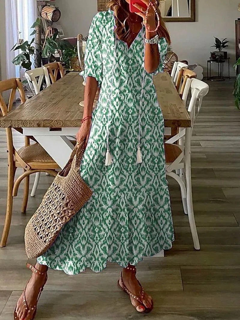Dames Maxi Jurk met Bloemenprint en V-hals Groen
