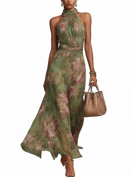 Dames Maxi Jurk met Halternek en Bloemenprint