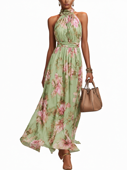 Dames Maxi Jurk met Halternek en Bloemenprint