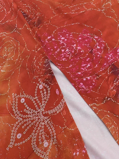 Dames Maxi Jurk met Halternek, V-hals en Cut-outs met Bloemenprint