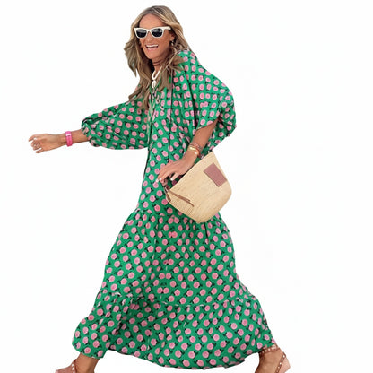 Dames Maxi Jurk met V-hals en Bloemenprint Oversized