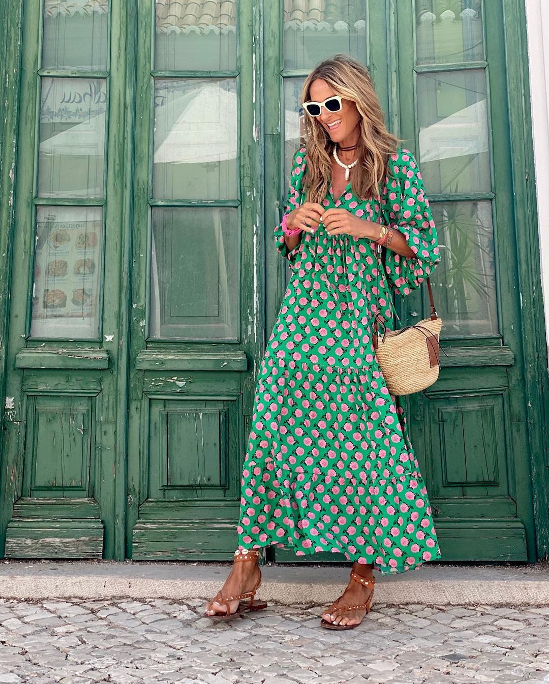 Dames Maxi Jurk met V-hals en Bloemenprint Oversized