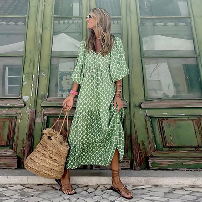 Dames Maxi Jurk met V-hals en Bloemenprint Oversized