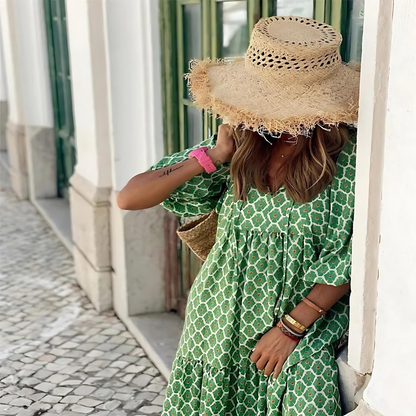 Dames Maxi Jurk met V-hals en Bloemenprint Oversized