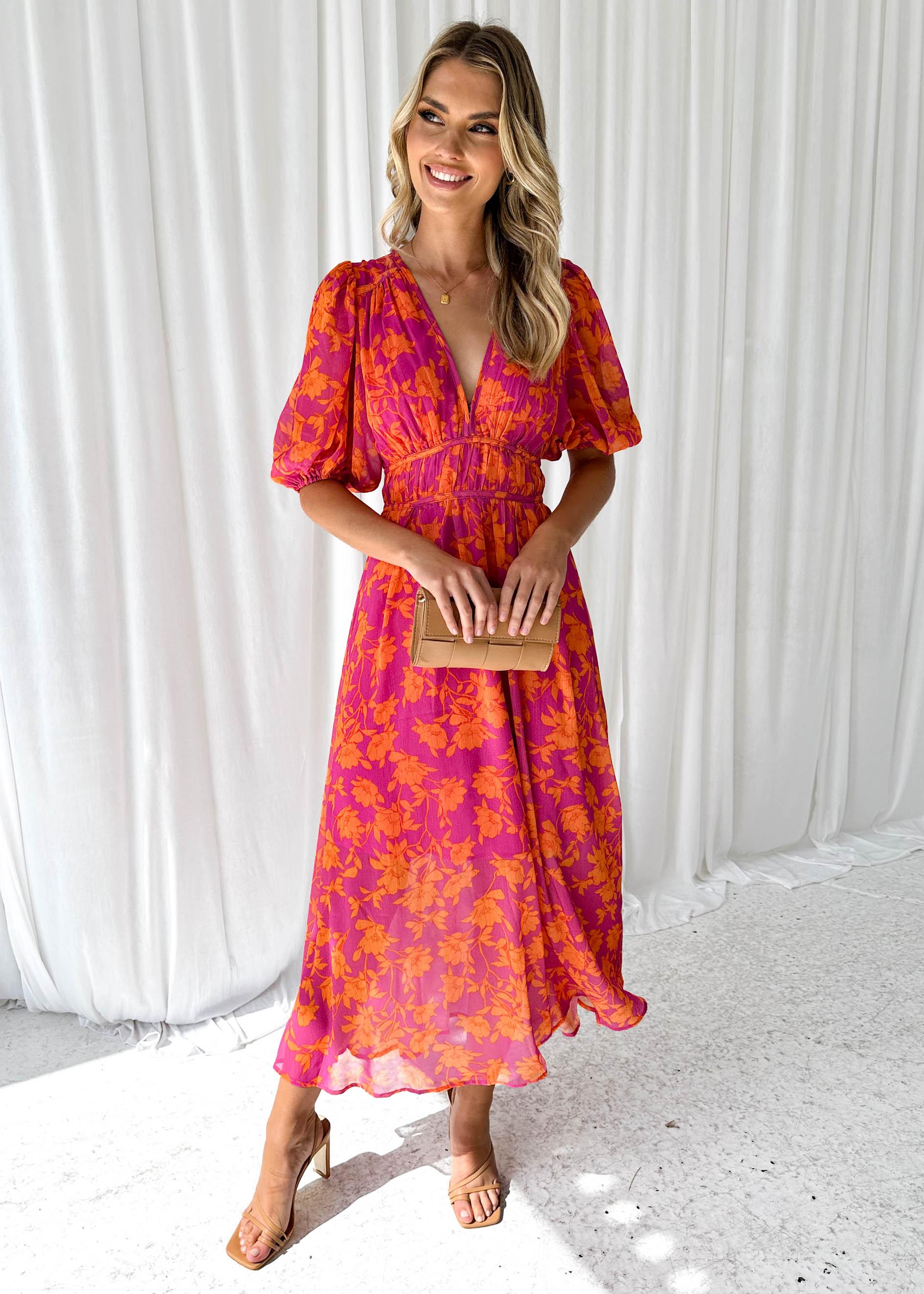 Dames Maxi Jurk met V-hals en Pofmouwen Bloemenprint A-lijn