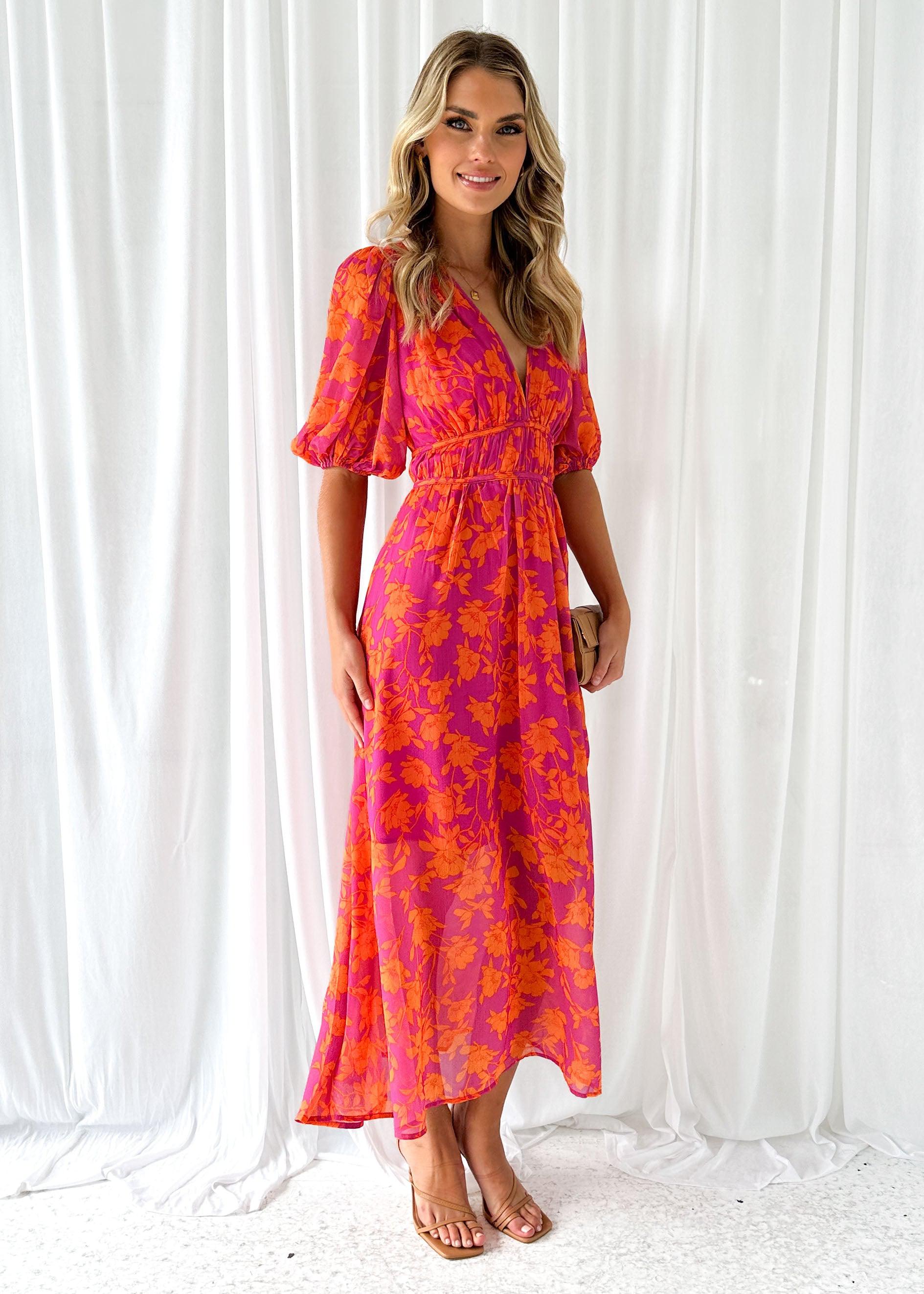 Dames Maxi Jurk met V-hals en Pofmouwen Bloemenprint A-lijn