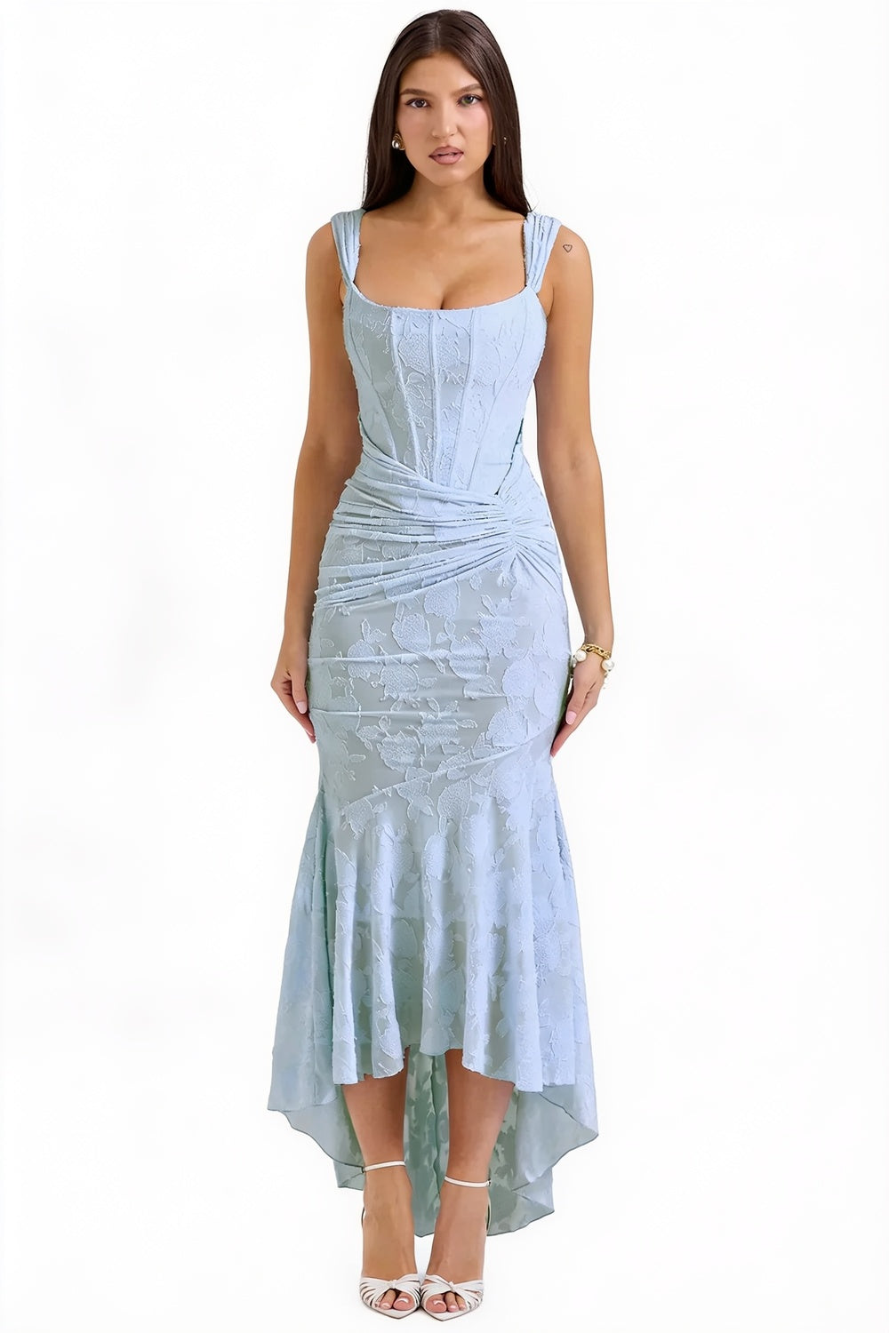 Dames Maxi Jurk Mouwloos met Bloemenprint en Corset Bodice